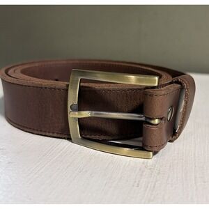 Nisolo Mens Brown Gold Leather Belt Minimal Classic Casual 45.5x1.25